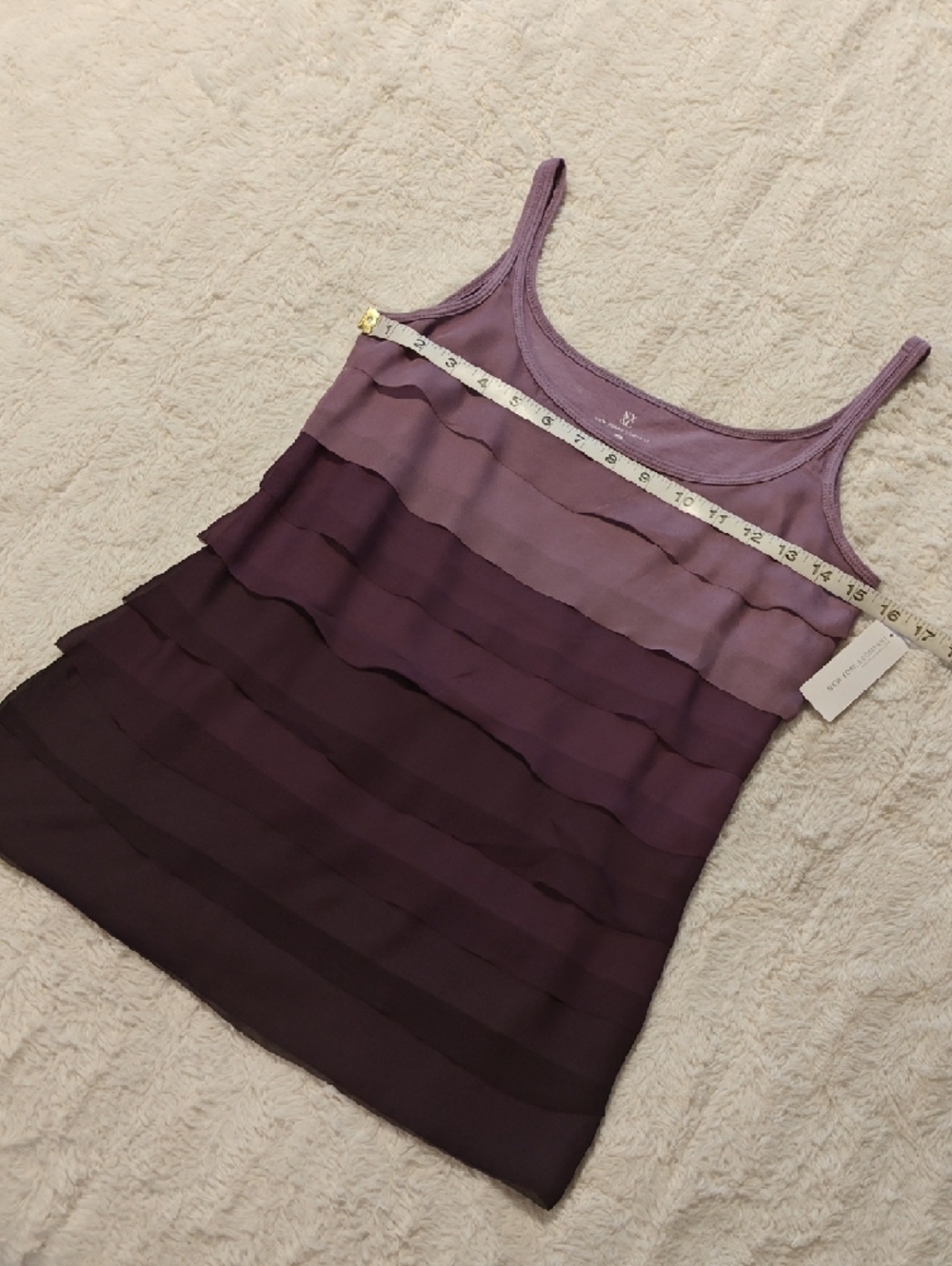 NWT New York & Company Lavender to Plum Ombre Tiered Ruffle Camisole - Picture 3 of 6